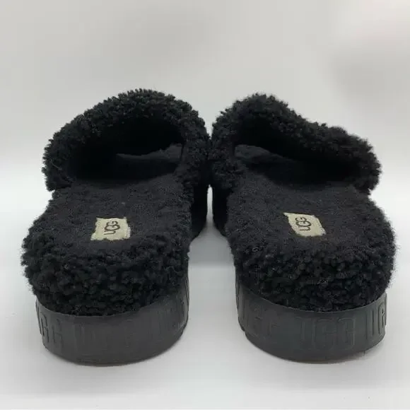 UGG Fluffita Platform Sheepskin Slipper Black Size 9/9.5 Lounge Travel Fuzzy - Picture 8 of 11